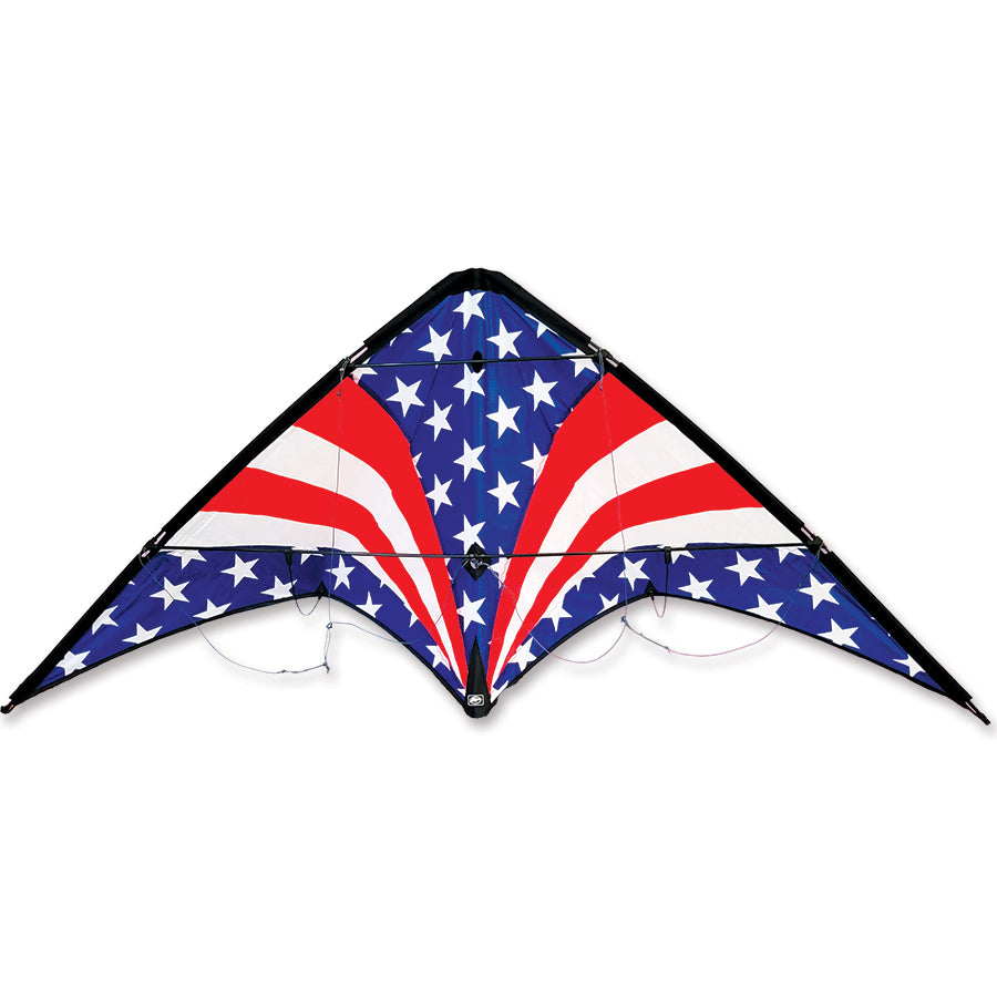 Patriotic Raptor Ripstop Nylon Osprey Sport Kite with Tubular Fiberglass Frame to include 80 ft. 100 lb. Test Low Stretch Polyester Line with Flying Straps
