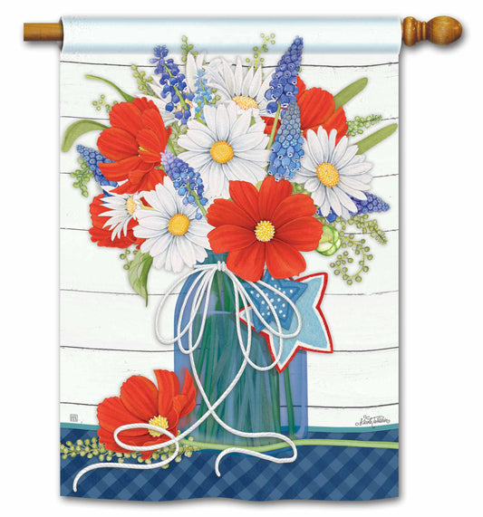 Red, White, & Bloom Floral House Flag