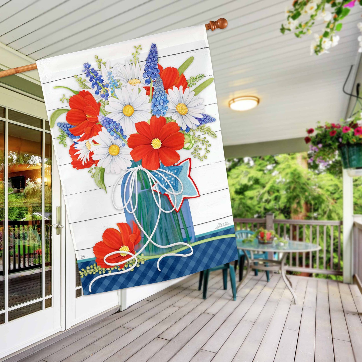 Red, White, & Bloom Floral House Flag