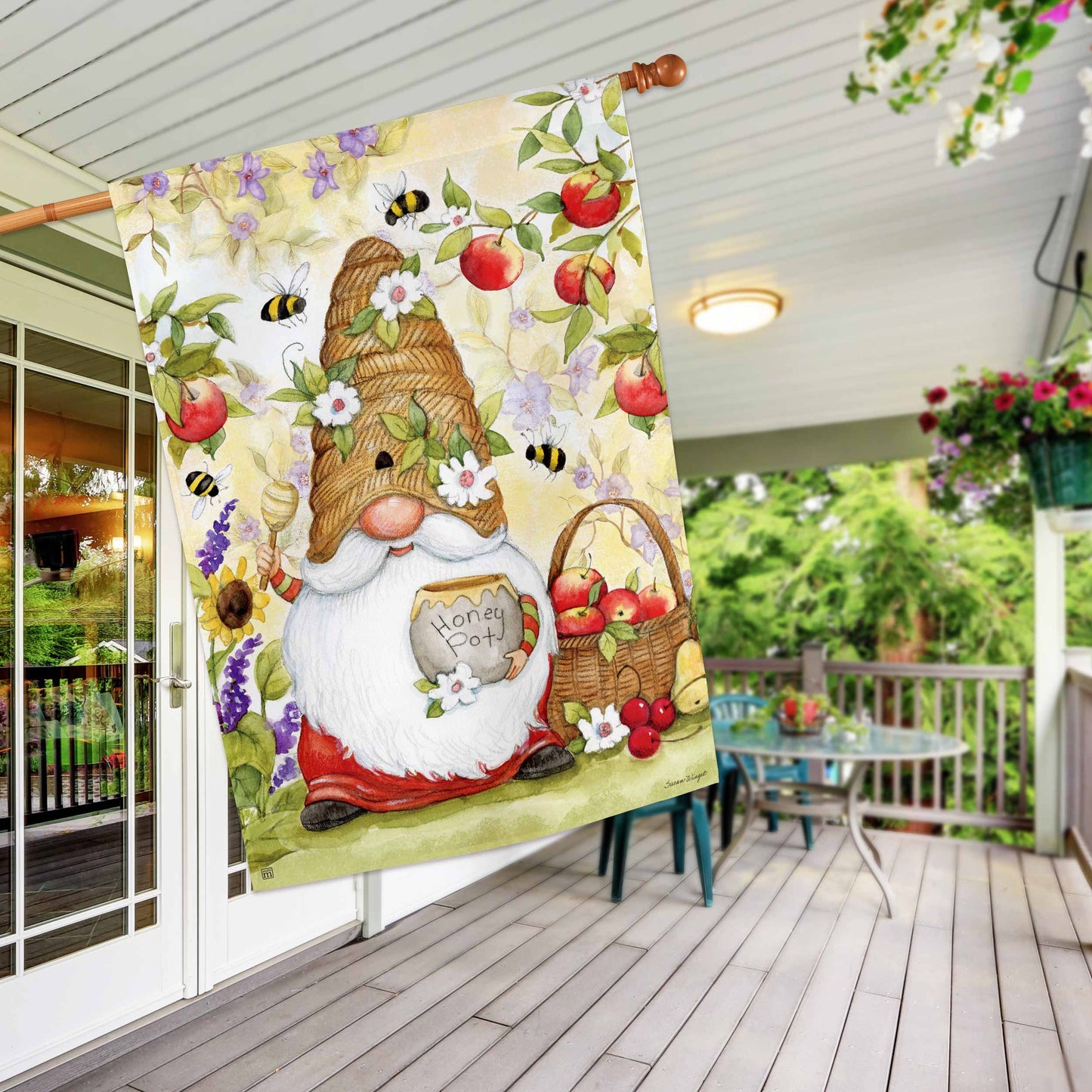 Bee Happy Gnome House Flag