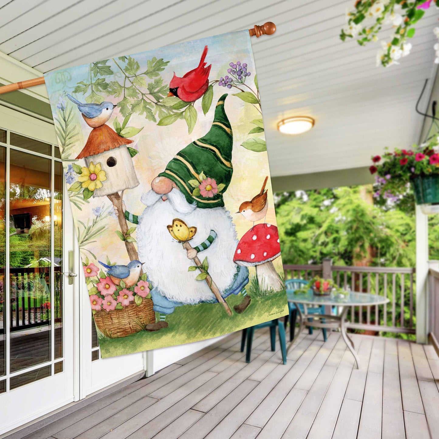 Birdhouse Gnome House Flag
