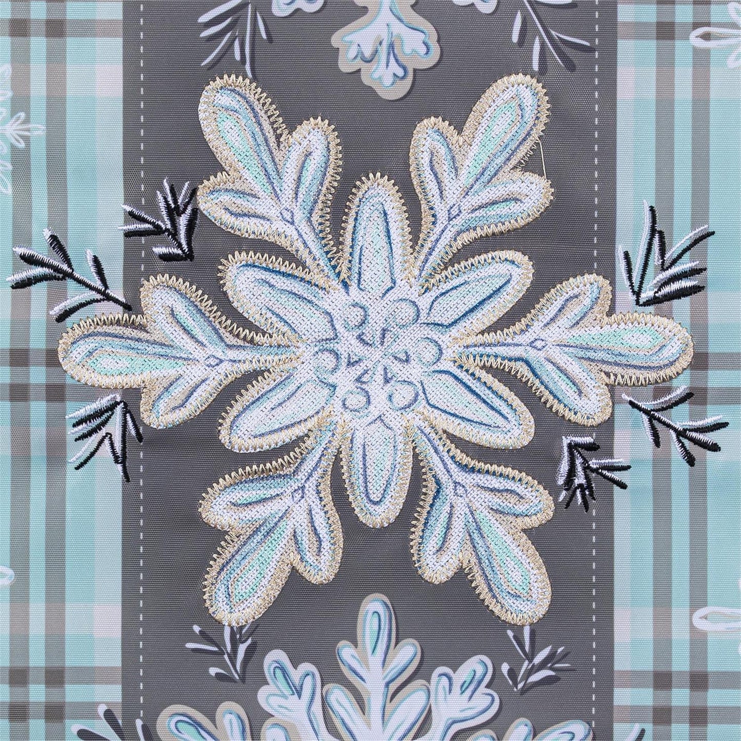 Snowflake Trio Printed/Applique Garden Flag; Polyester