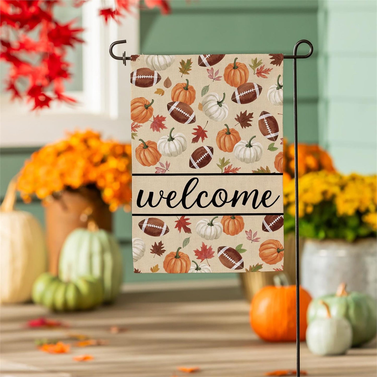 Game Day Welcome Burlap Garden Flag; Polyester 12.5"x18"