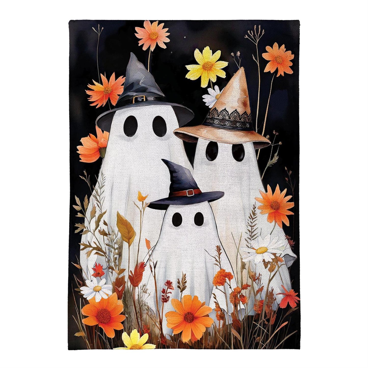 Halloween Ghost Family Burlap Garden Flag; Polyester 12.5"x18"