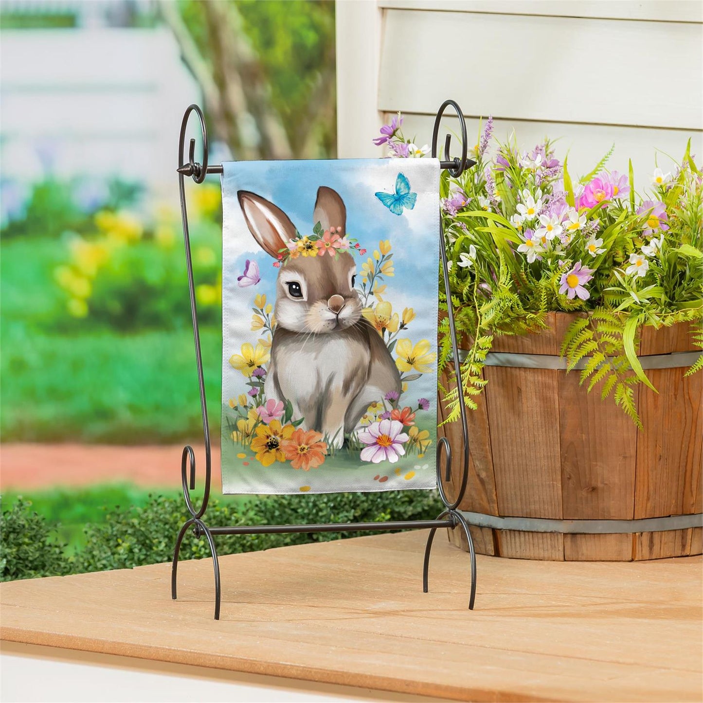 Bunny Blooms Burlap Garden Flag; Polyester 12.5"x18"