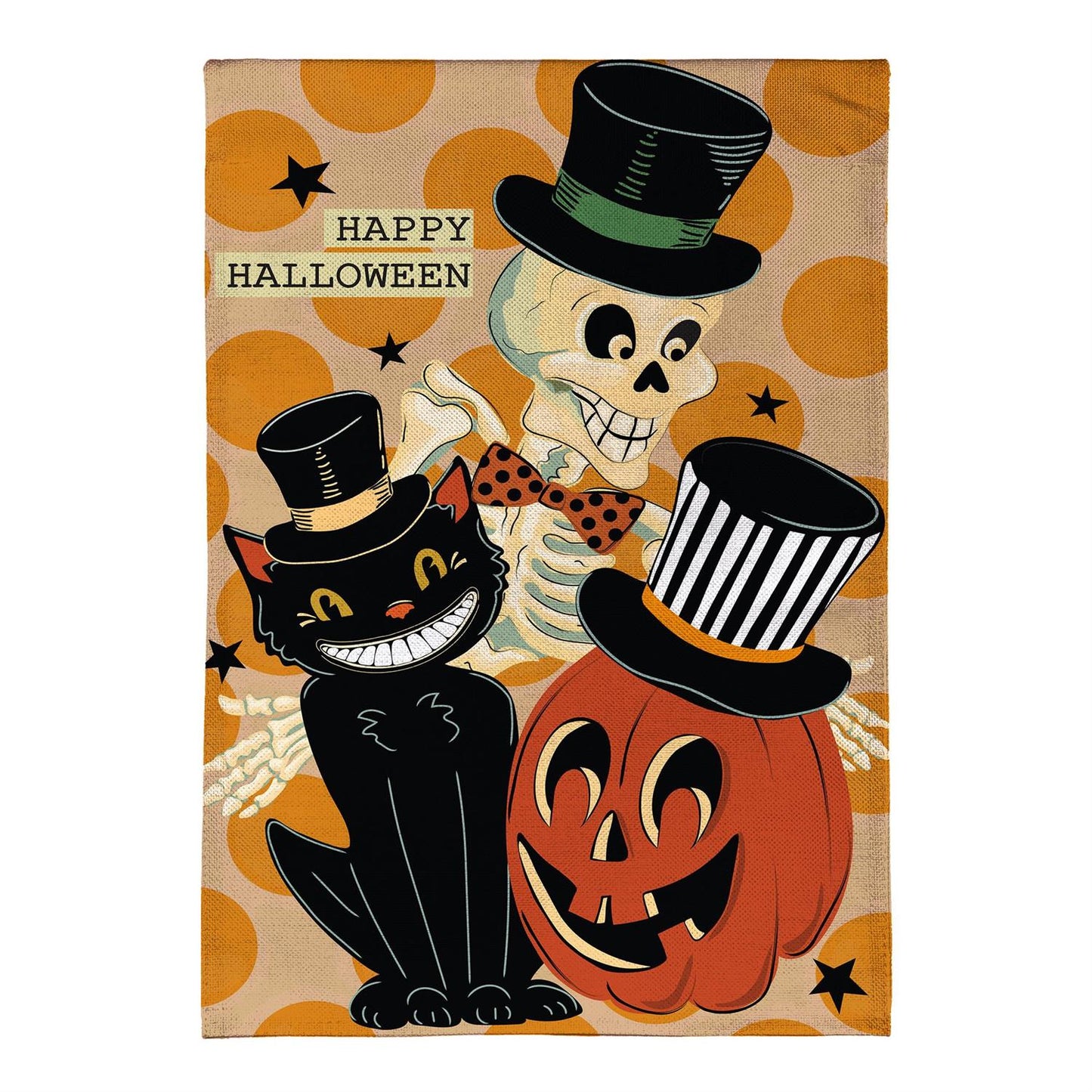 Halloween Trio Burlap Garden Flag; Polyester 12.5"x18"