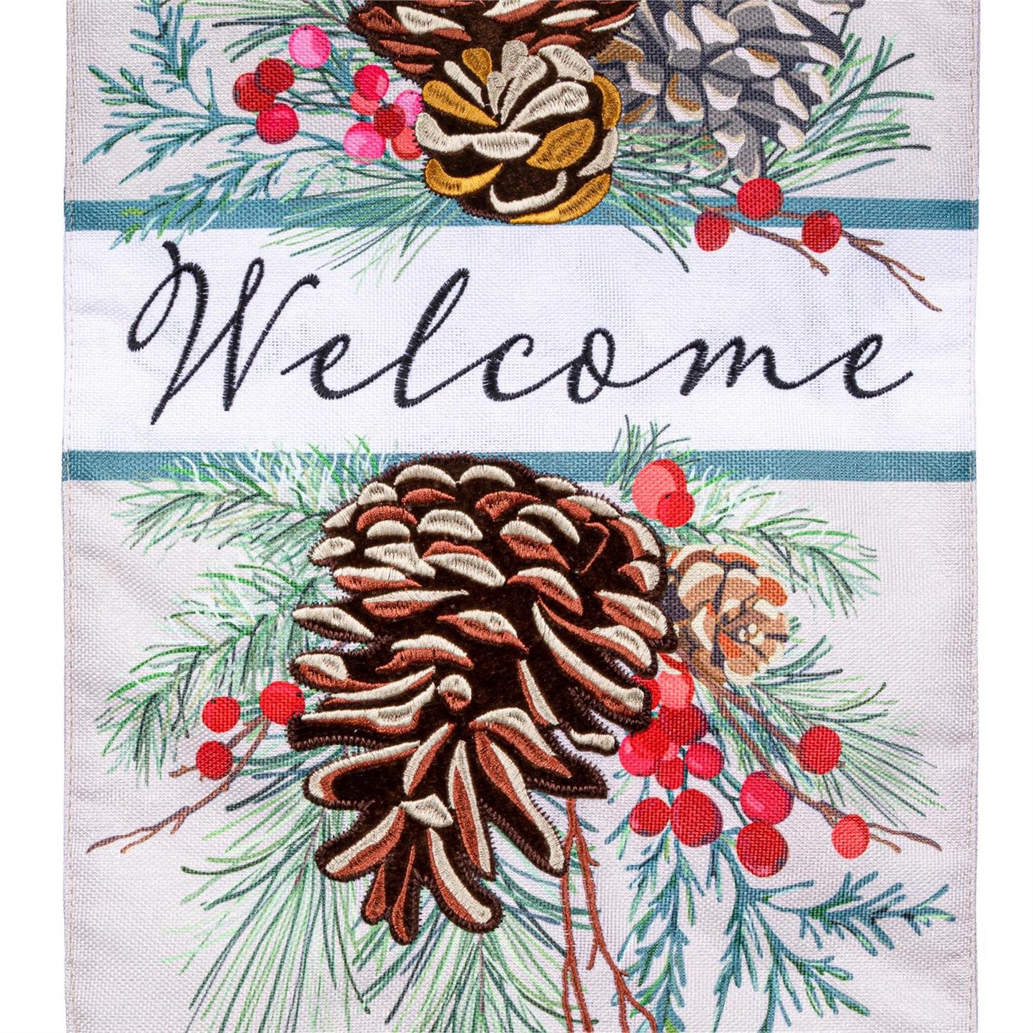 Winter Pinecones Everlasting Impressions Garden Flag; Polyester-Linen Blend 12.5"x28"