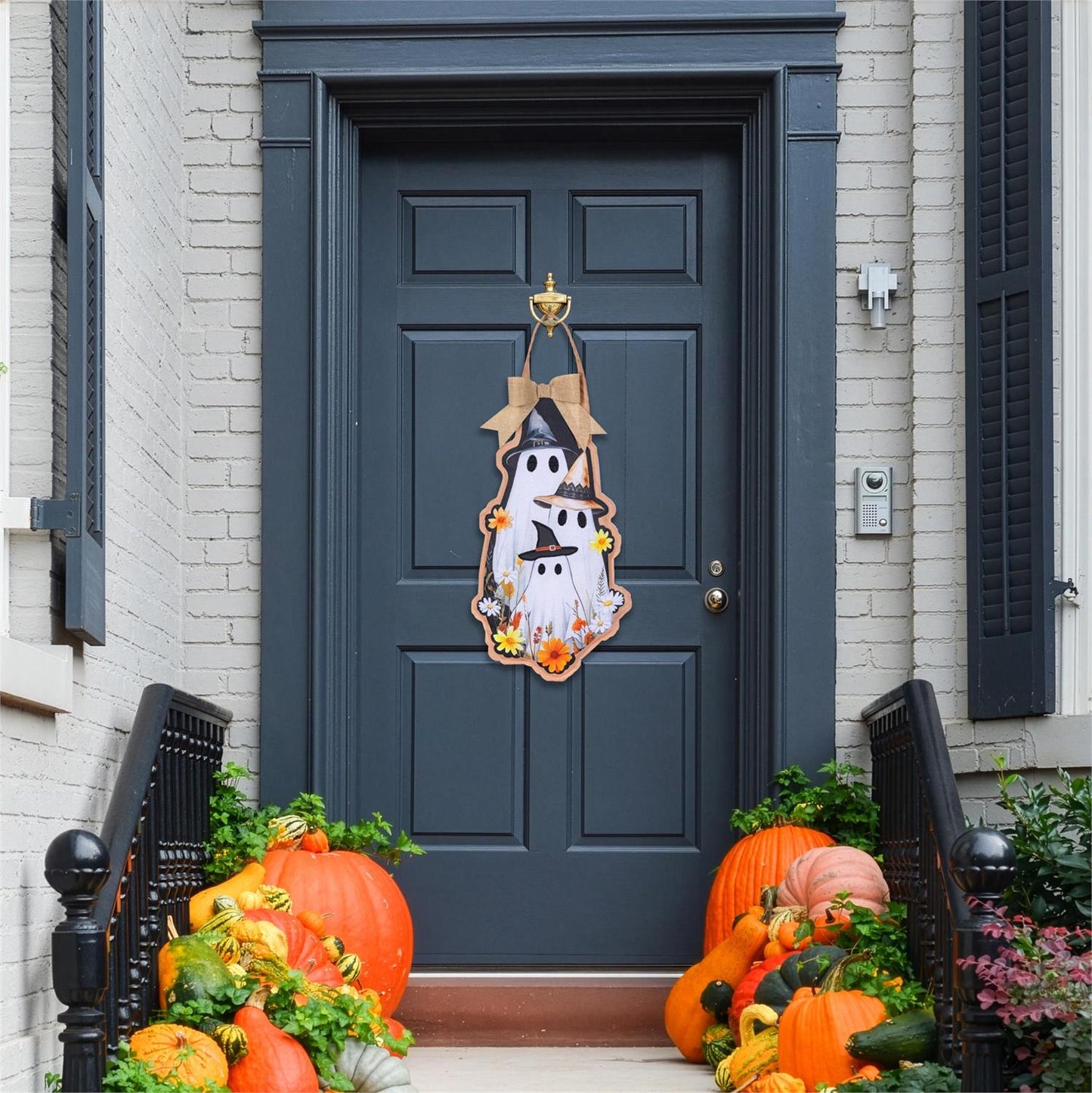 Halloween Ghost Family Door Hanger; Burlap