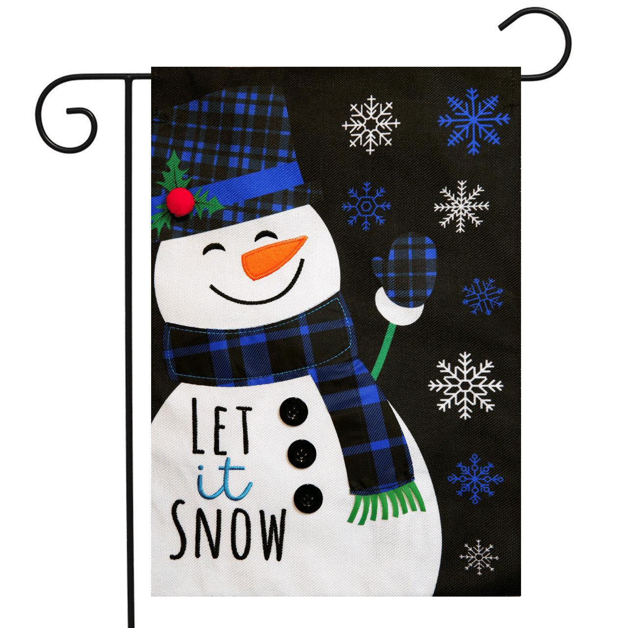 Blue Checkered Snowman Printed Garden Flag; Burlap-Polyester 12.5"x18"