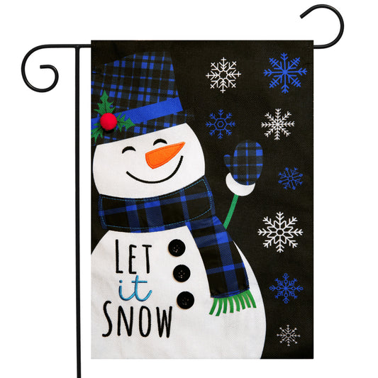 Blue Checkered Snowman Printed Garden Flag; Burlap-Polyester 12.5"x18"