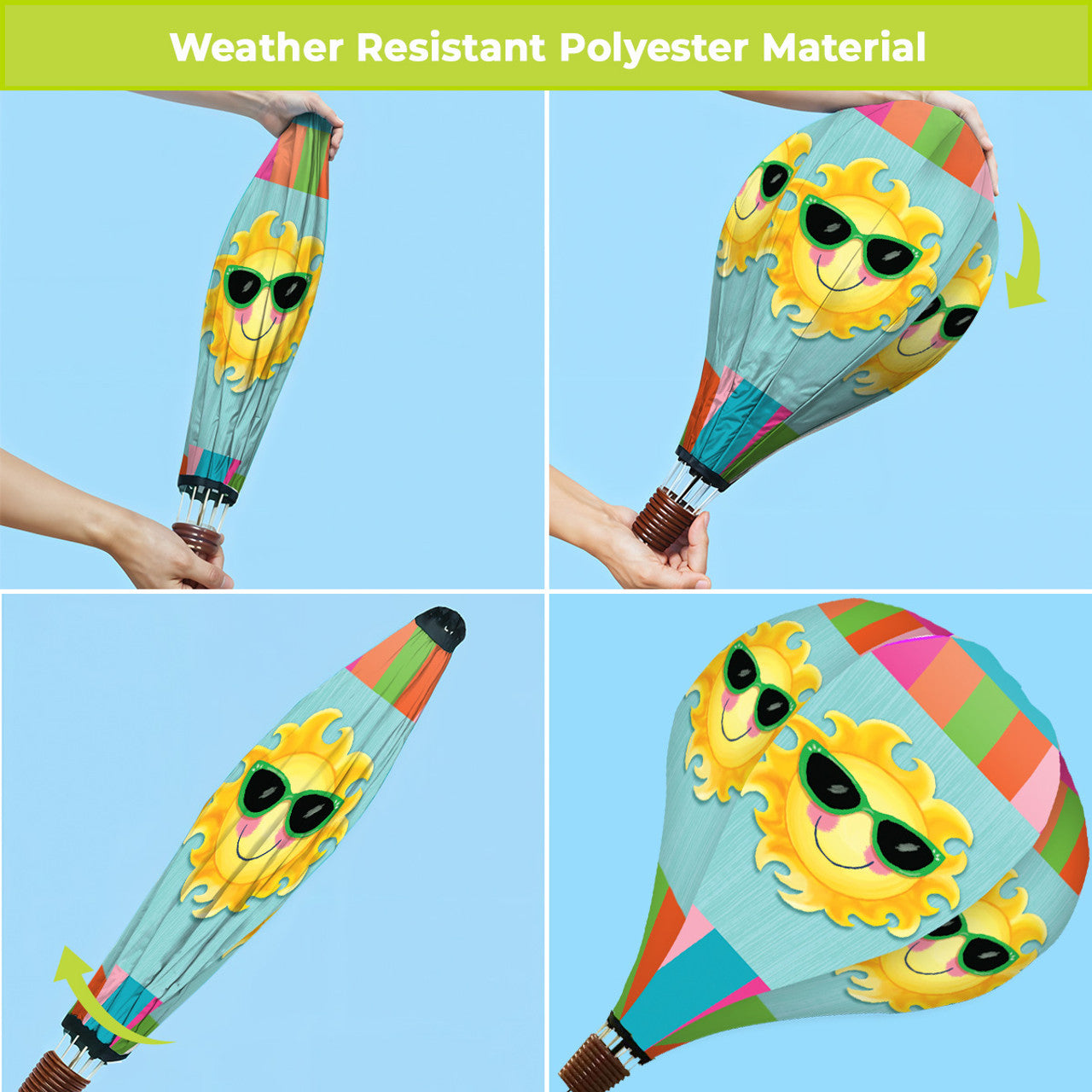 Hello Summer Sun Balloon Spinner Windsock; Polyester