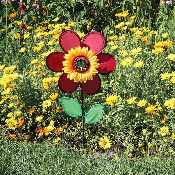 Burgundy Sunflower with Leaves Flower Spinner; 24"Tx12"Wx4"OD