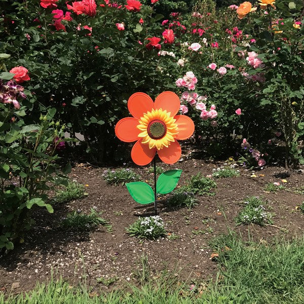Orange Sunflower with Leaves Flower Spinner; 24"Tx12"Wx4"OD