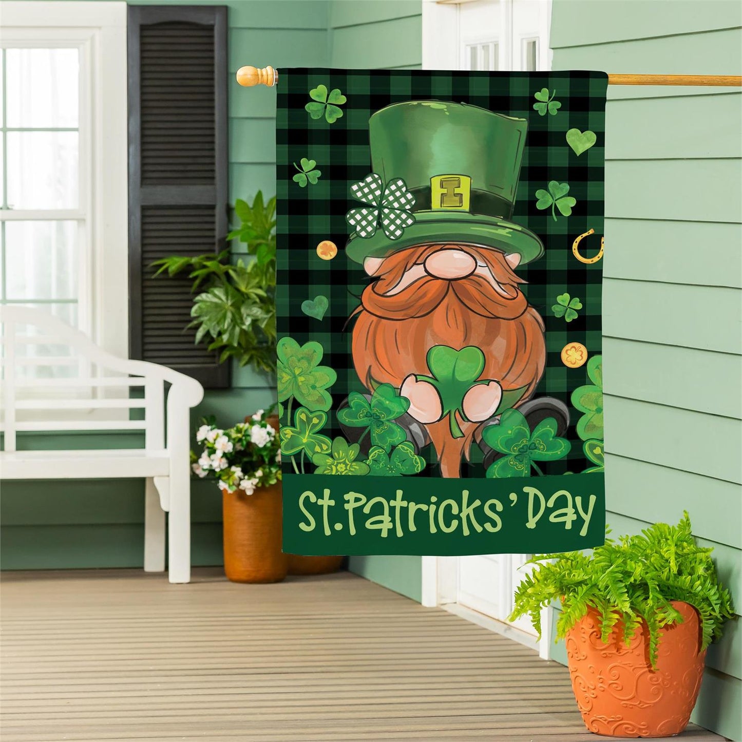St Patricks' Day Leprechaun Gnome House Flag