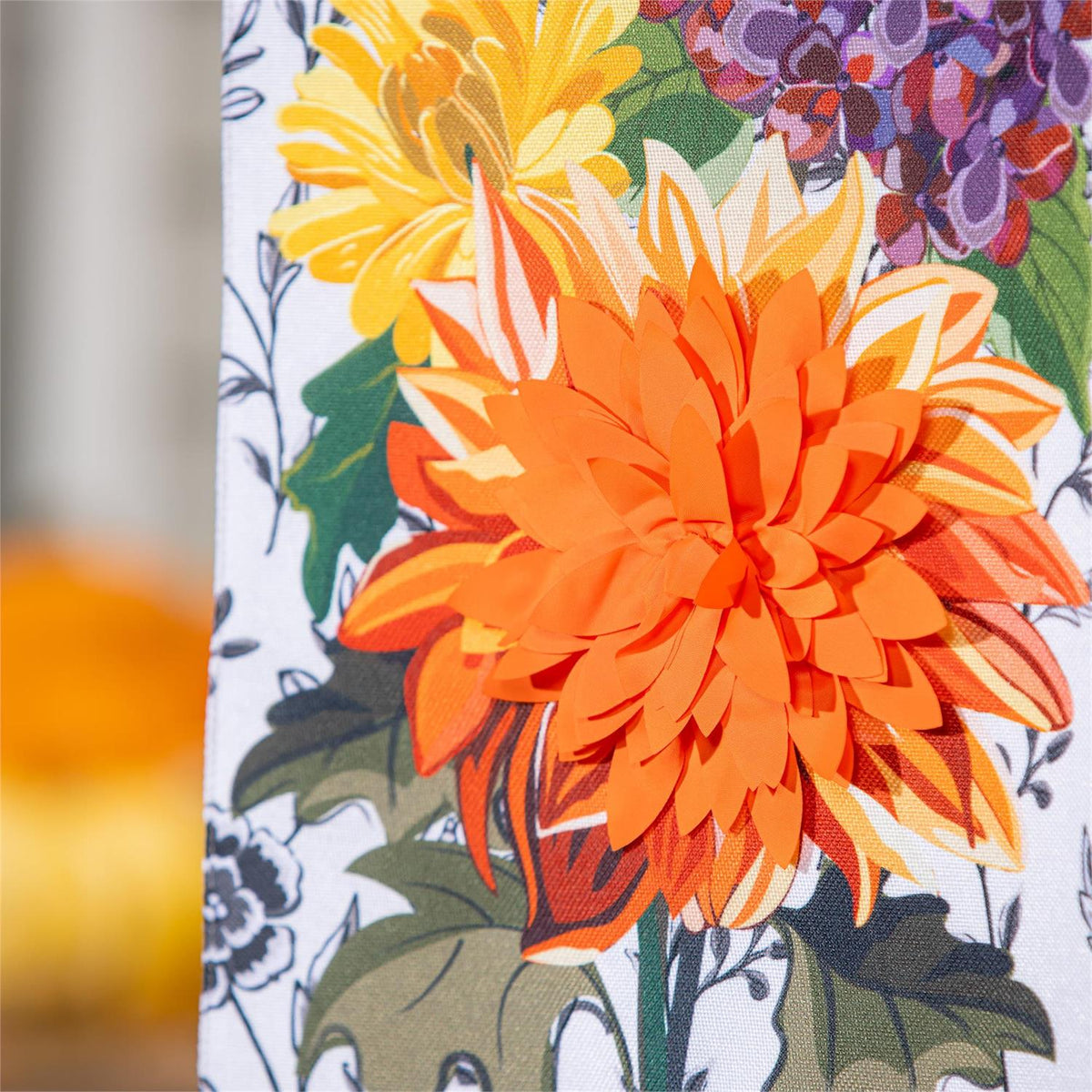 Fall Floral Toile Everlasting Impressions Garden Flag; Polyester-Linen Blend 12.5"x28"