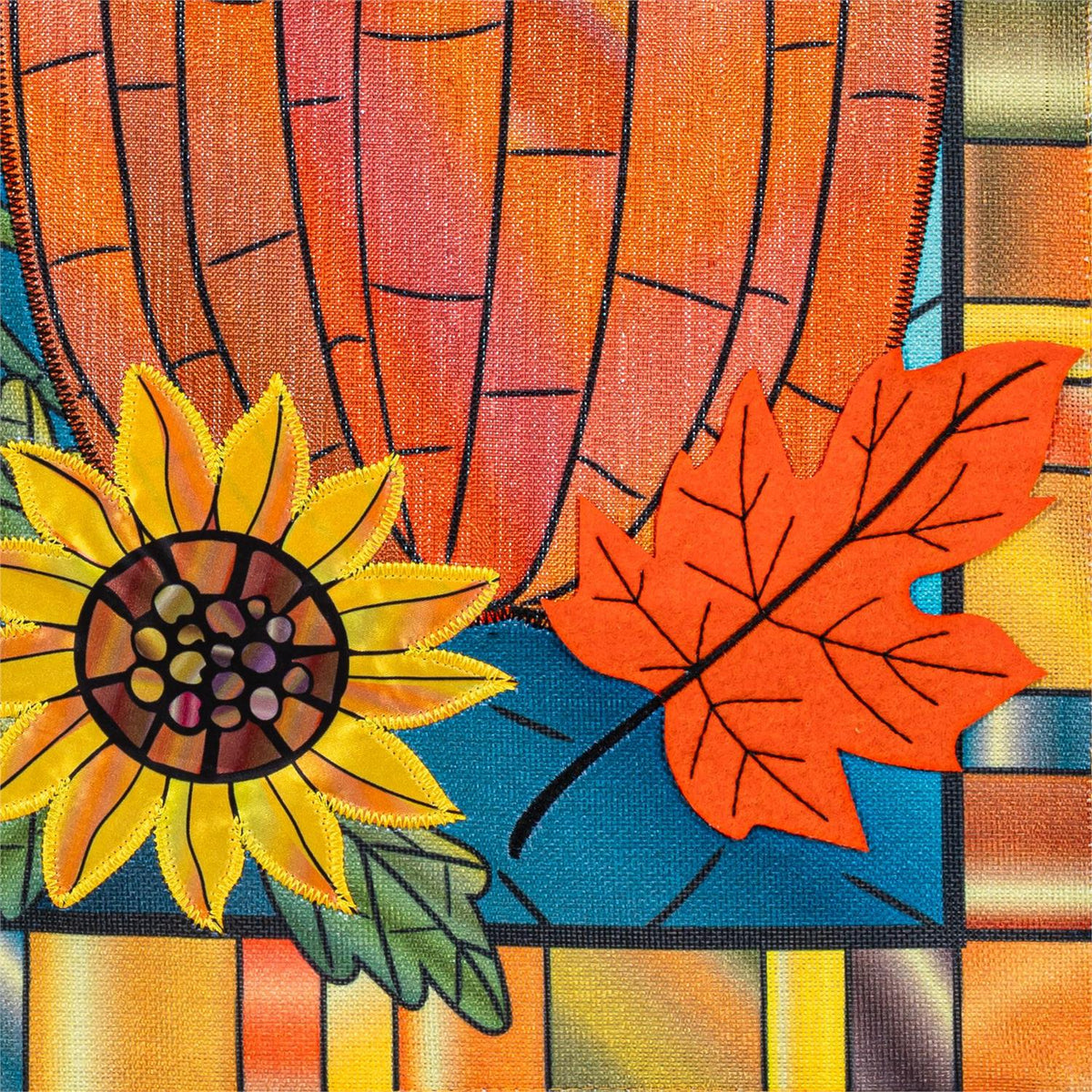 Fall Pumpkin Stained Glass Everlasting Impressions Garden Flag; Polyester-Linen Blend 12.5"x28"