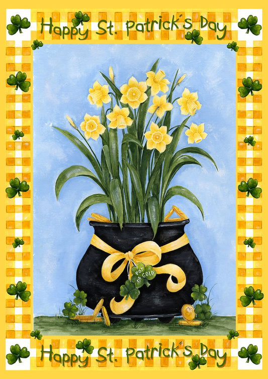 Lucky St.Patricks Day Daffodils Printed House Flag; Polyester