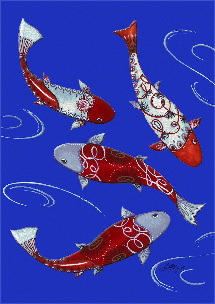 Koi Fish Collection Printed Garden Flag; Polyester