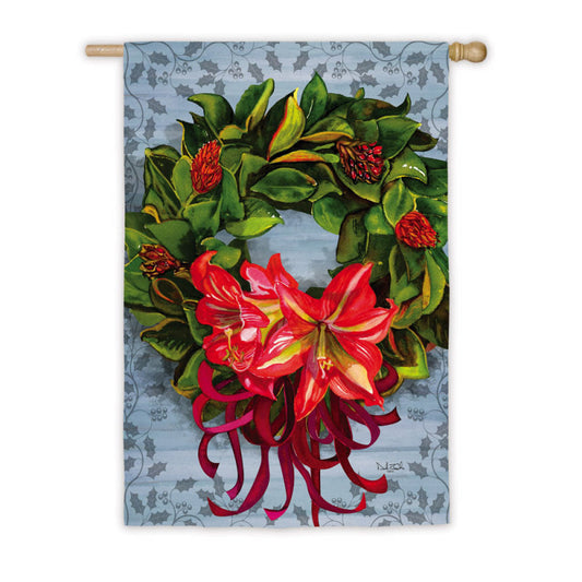 Magnolia Holiday Wreath House Flag