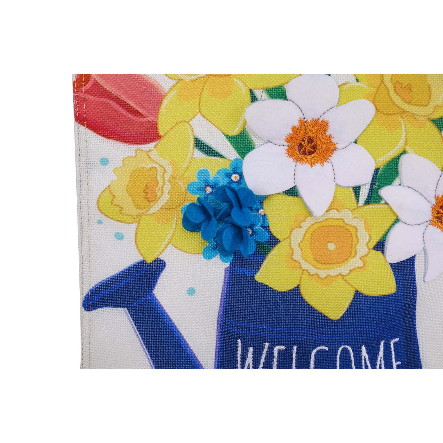 Spring Flower Watering Can Burlap House Flag; Polyester 28"x44"