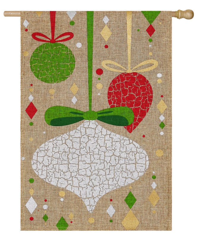 Christmas Ornament Crackle Printed Burlap House Flag; Polyester