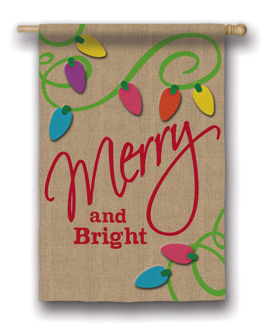 Merry & Bright Printed Burlap House Flag; Polyester