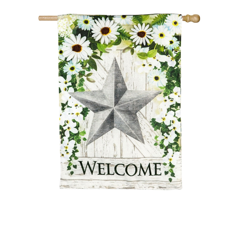 Galvanized Star Printed Burlap House Flag; Polyester