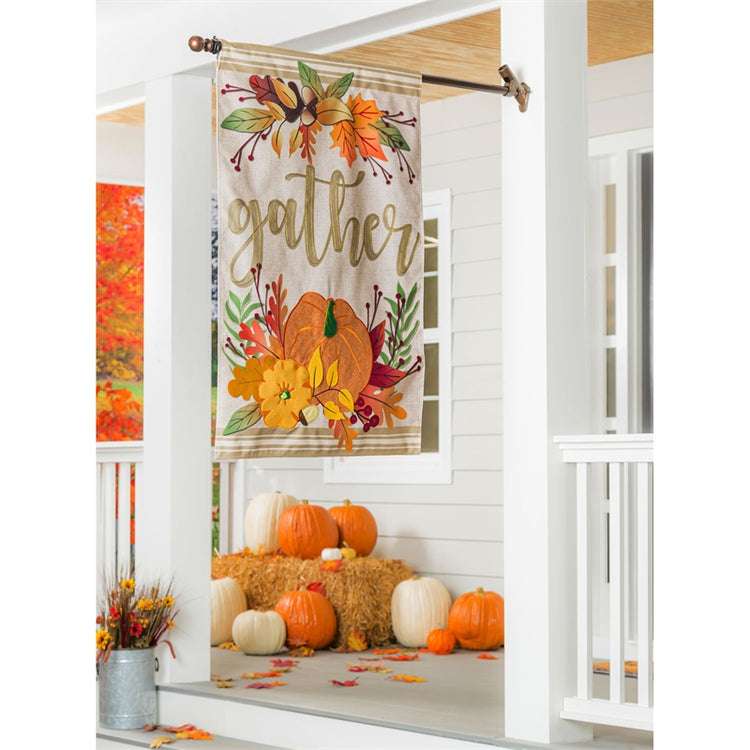Autumn Gather Printed Seasonal House Flag; Polyester Burlap