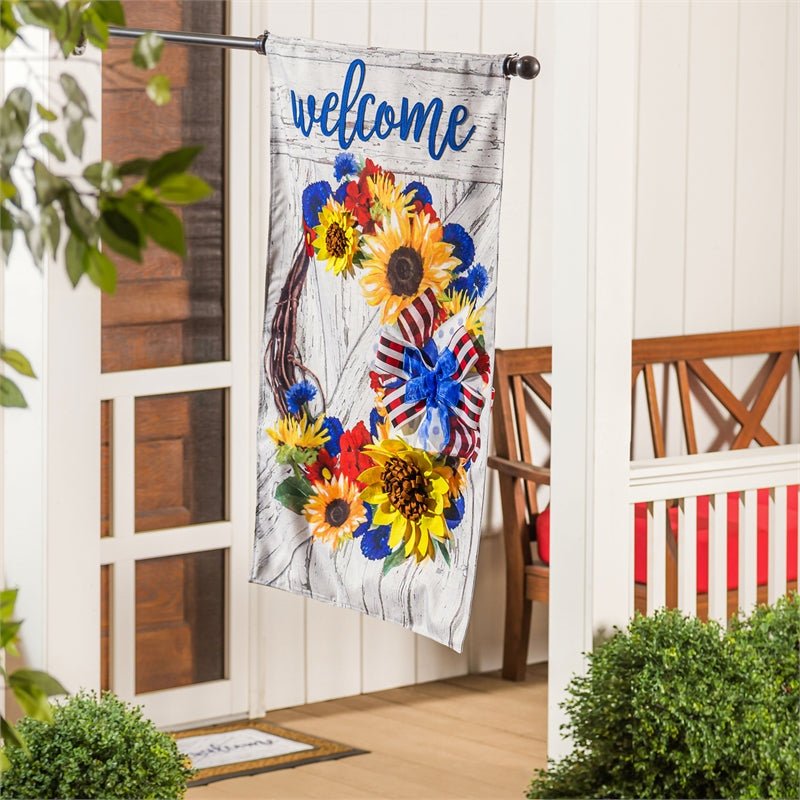Americana Floral Wreath House Flag