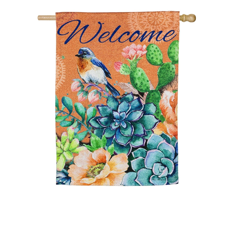 Fresh Succulents Printed Suede House Flag; Polyester