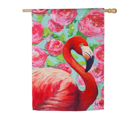 Floral Flamingo Printed Suede House Flag; Polyester