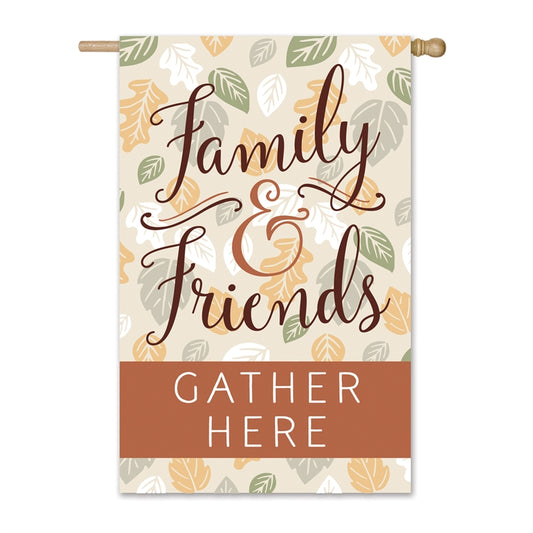 Gather Here Printed House Flag; Linen Textured Polyester