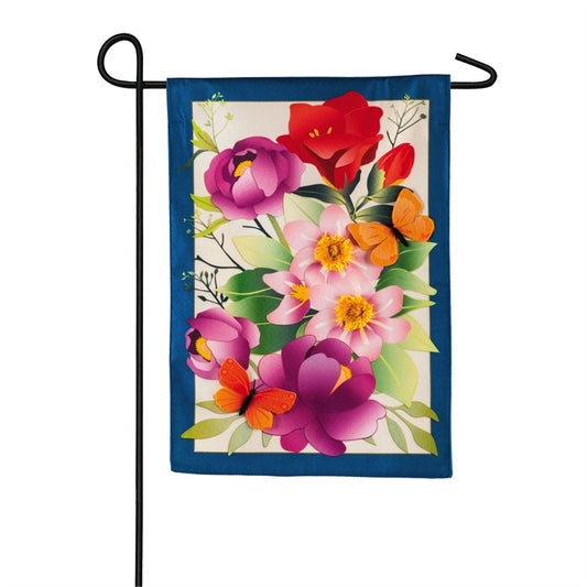 Summer Floral Printed House Flag; Linen Textured Polyester