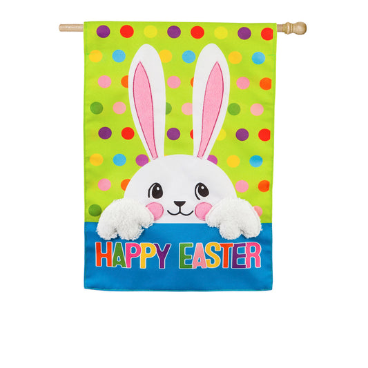 Polka Dot Easter Bunny Printed House Flag; Linen Textured Polyester 28"x44"