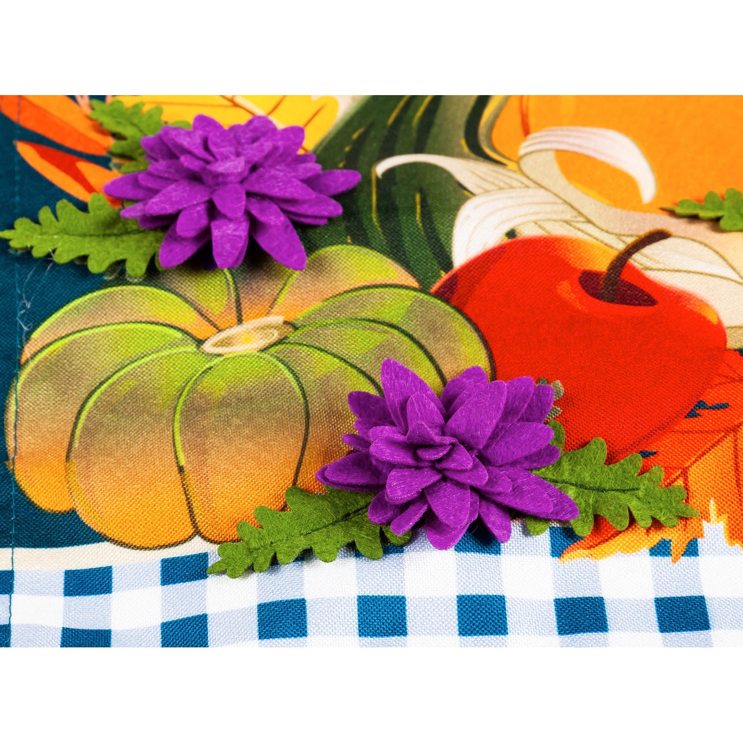 Cornucopia with Checks Printed House Flag; Linen Textured Polyester 28"x44"