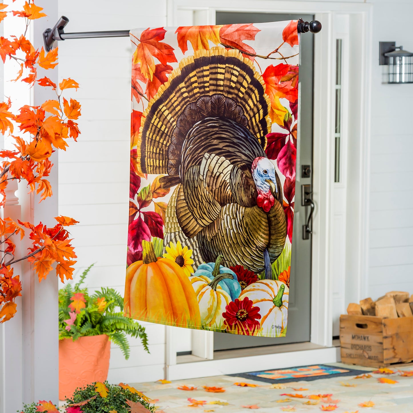 November Turkey Printed Suede House Flag; Polyester 29"x43"