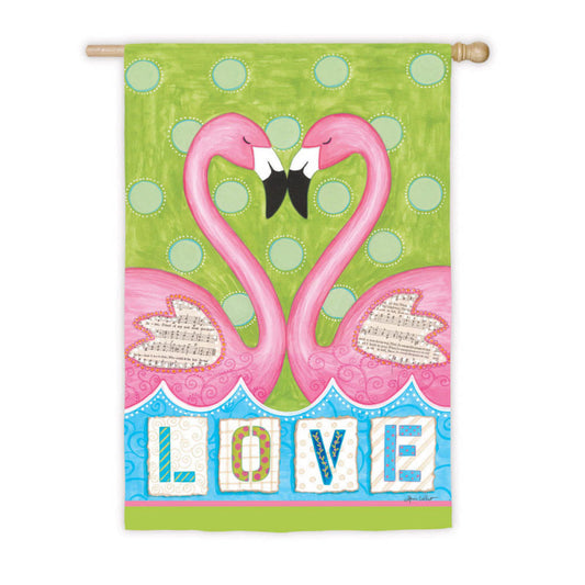 Love Flamingos Printed House Flag; Polyester