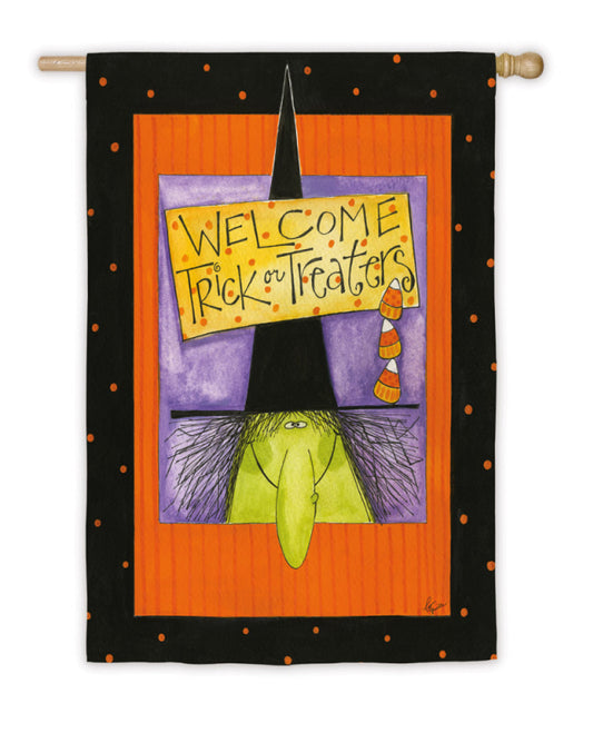 Witchy Halloween Welcome Printed Suede House Flag; Polyester