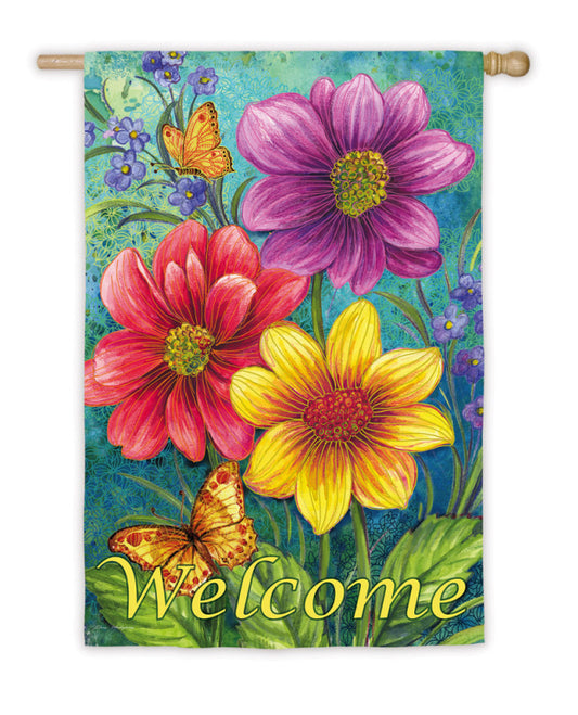 Summer Flowers Printed Suede House Flag; Polyester