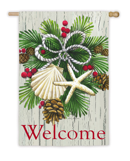 Coastal Christmas Printed Suede Seasonal House Flag; Polyester