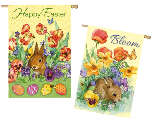 Bloom Rabbit 2-Sided Printed Suede House Flag; Polyester