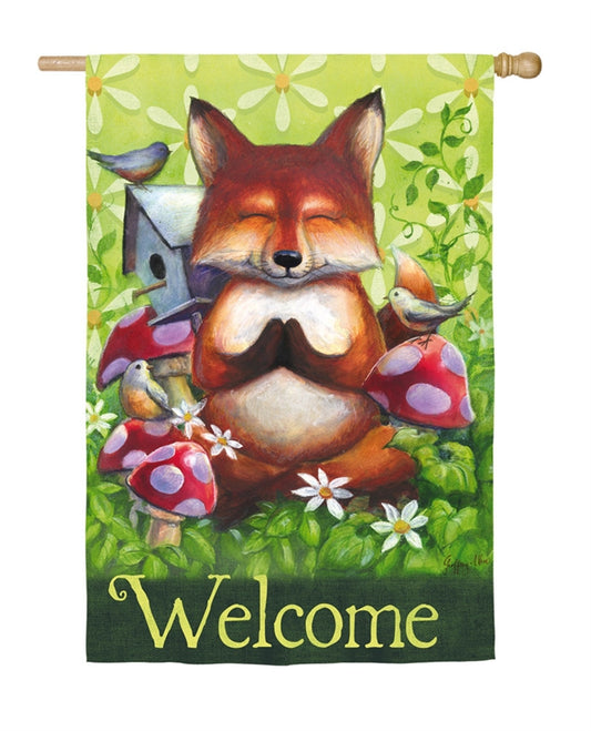 Peace Garden Fox Printed Suede House Flag; Polyester