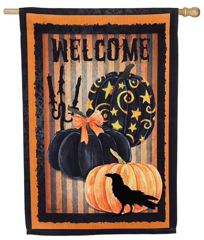 Welcome Halloween Pumpkins Printed Suede House Flag; Polyester