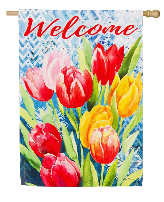 Bright Tulips Printed Suede House Flag; Polyester