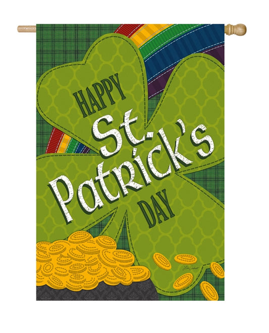 St.Patricks Day Gold Coins Printed Suede House Flag; Polyester