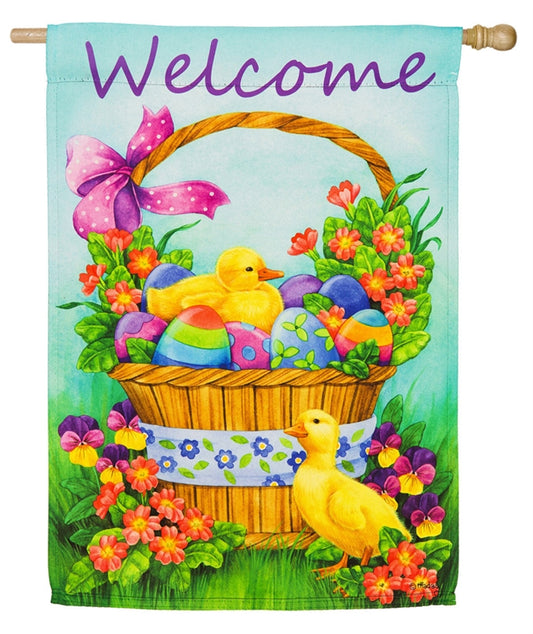 Easter Duckling Basket Printed Suede Seasonal House Flag; Polyester
