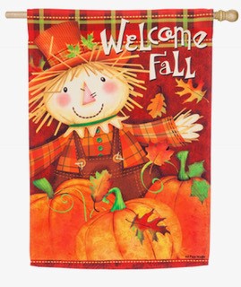 Welcome Fall Scarecrow Printed Suede House Flag; Polyester