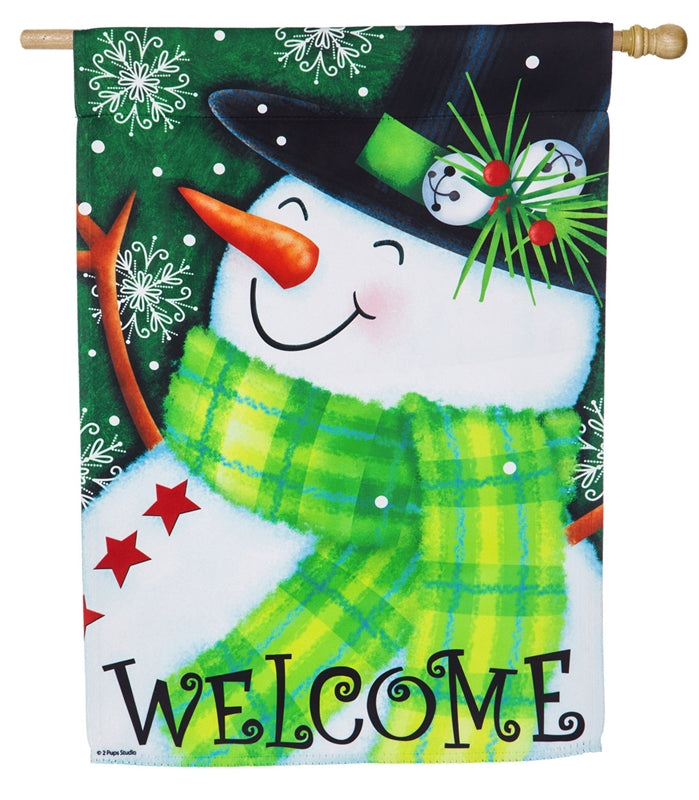 Welcome Snowman Printed Suede House Flag; Polyester