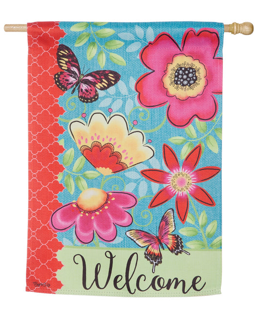 Butterflies & Flowers Printed Suede House Flag; Polyester
