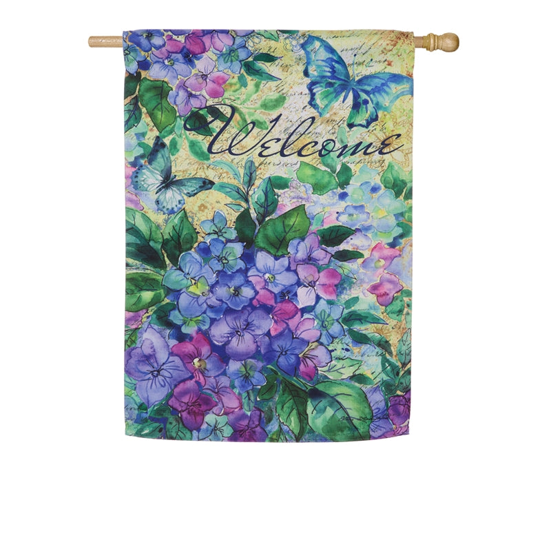Watercolor Hydrangea Printed Suede House Flag; Polyester
